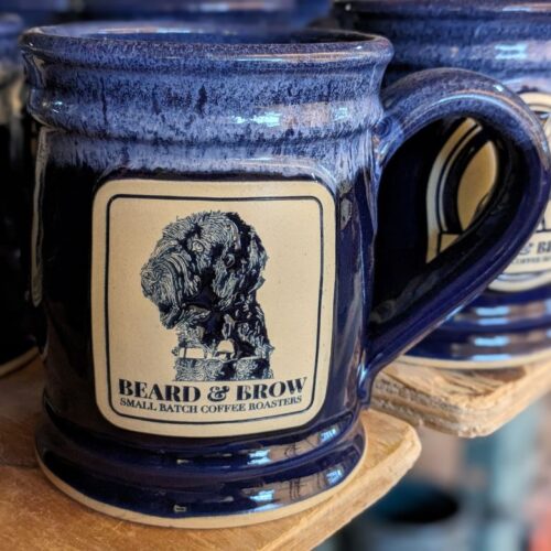 blue custom coffee mug with logo