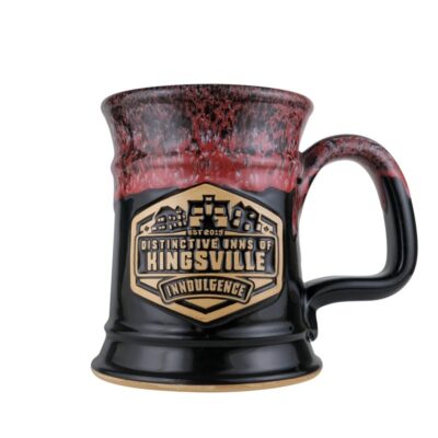 20 ounce Hourglass style beer stein in a black with red rim glaze color