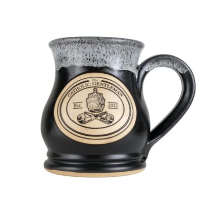 16 ounce Potbelly style coffee mug in a Satin Black and White rim glaze