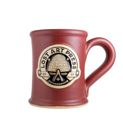 14 oz slimline style coffee mug in a satin oxblood glaze color
