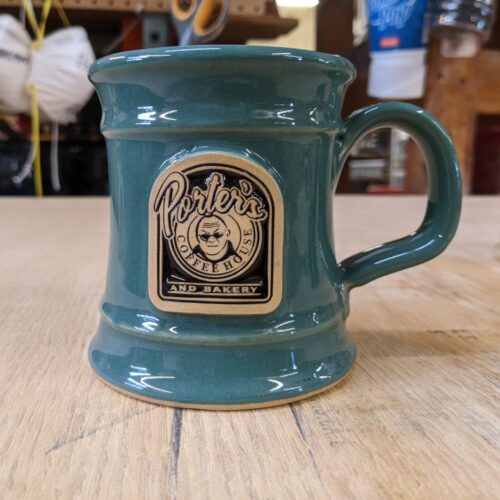 teal custom coffee mug with logo