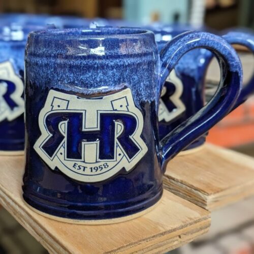 blue custom coffee mug with logo