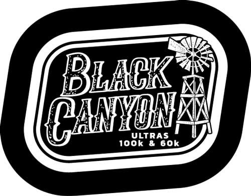 Text "Black Canyon Ultras 100k & 60k" with a windmill drawing on the right.