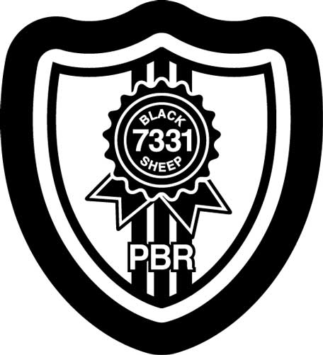 Badge illustration with the text "Black 7331 Sheep. PBR" in the middle.