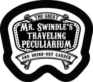 The text "The Great Mr. Swindle's Traveling Peculiarium and drink-ory garden".