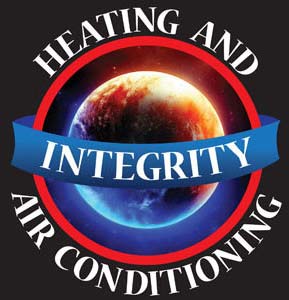 Text "heating and Integrity air conditioning" with a colored sphere in the background.