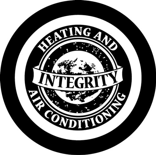 Text "heating and Integrity air conditioning" with a colored sphere in the background.