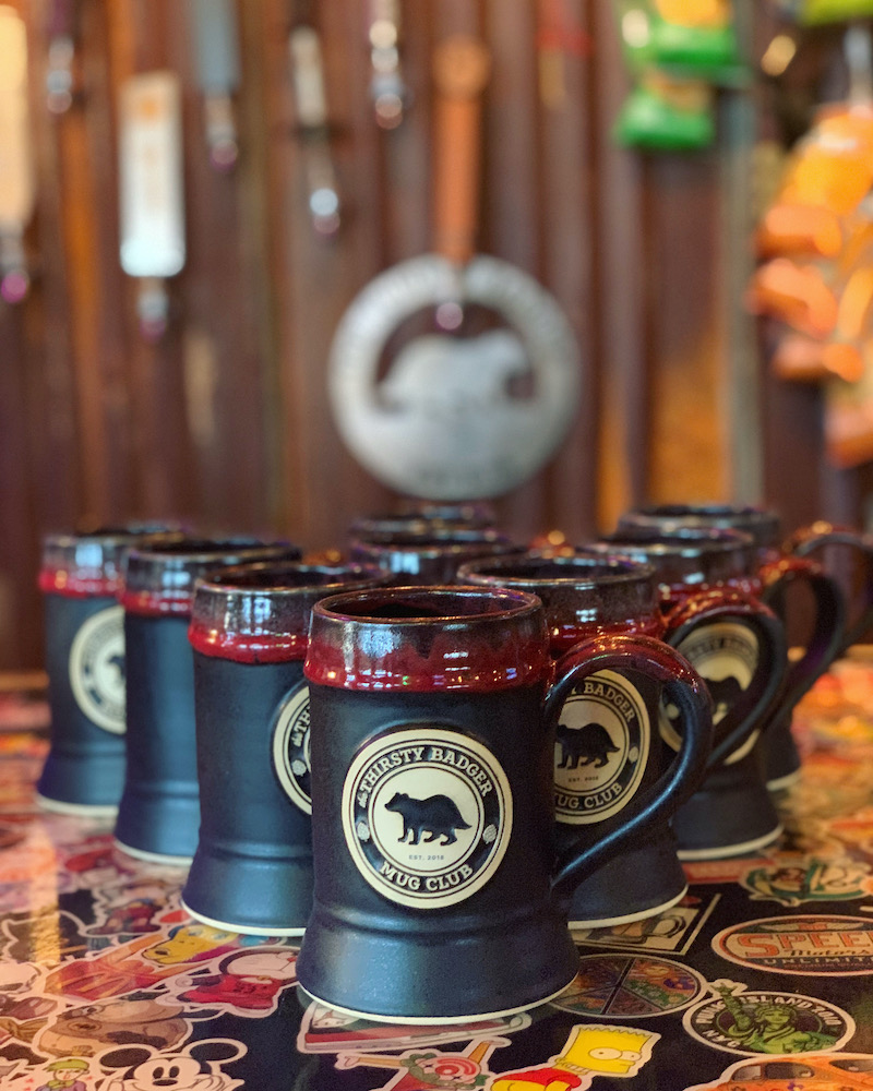 beer steins on a bartop