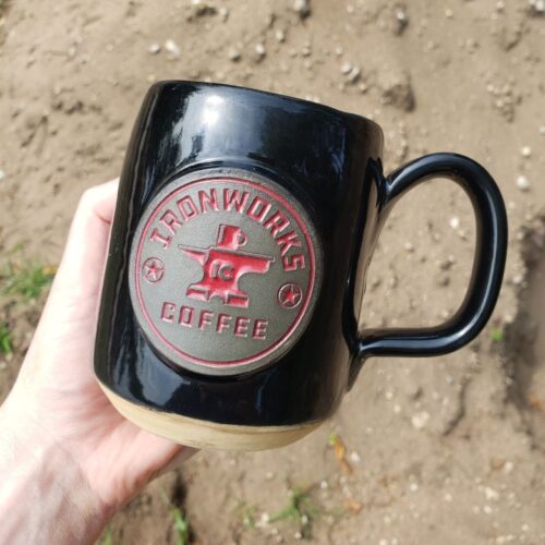 black custom coffee mug with logo