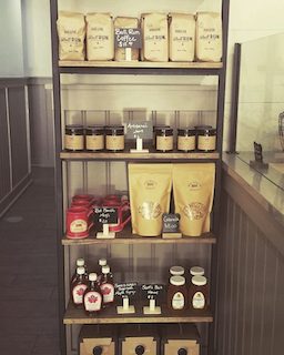 retail display shelf in a coffee shop